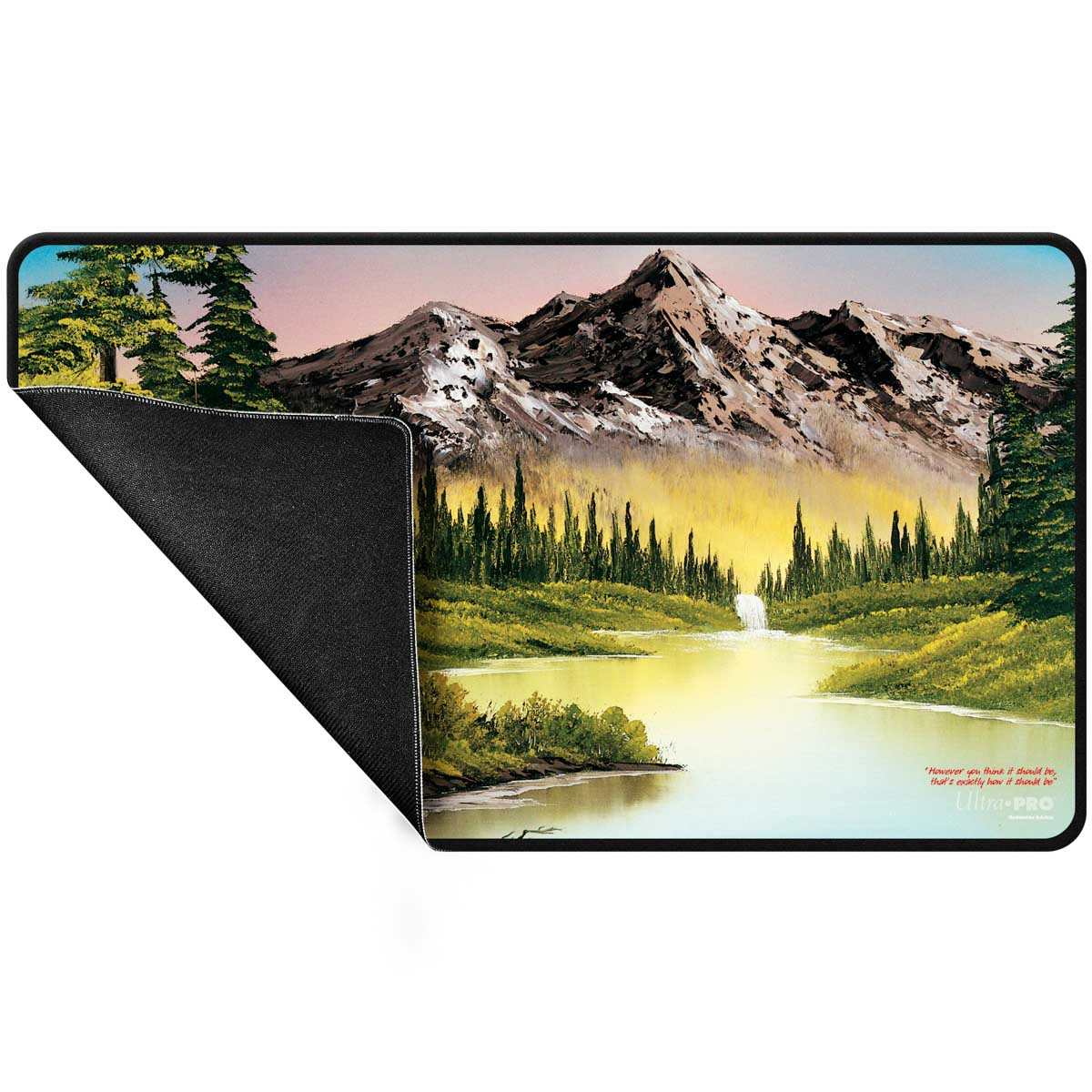 Bob Ross Mountain Retreat Black Stitched Playmat Back | Ultra PRO International