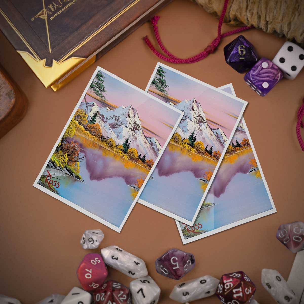 Bob Ross Mighty Mountain Lake 105ct APEX™ Deck Protector Sleeves Lifestyle | Ultra PRO International