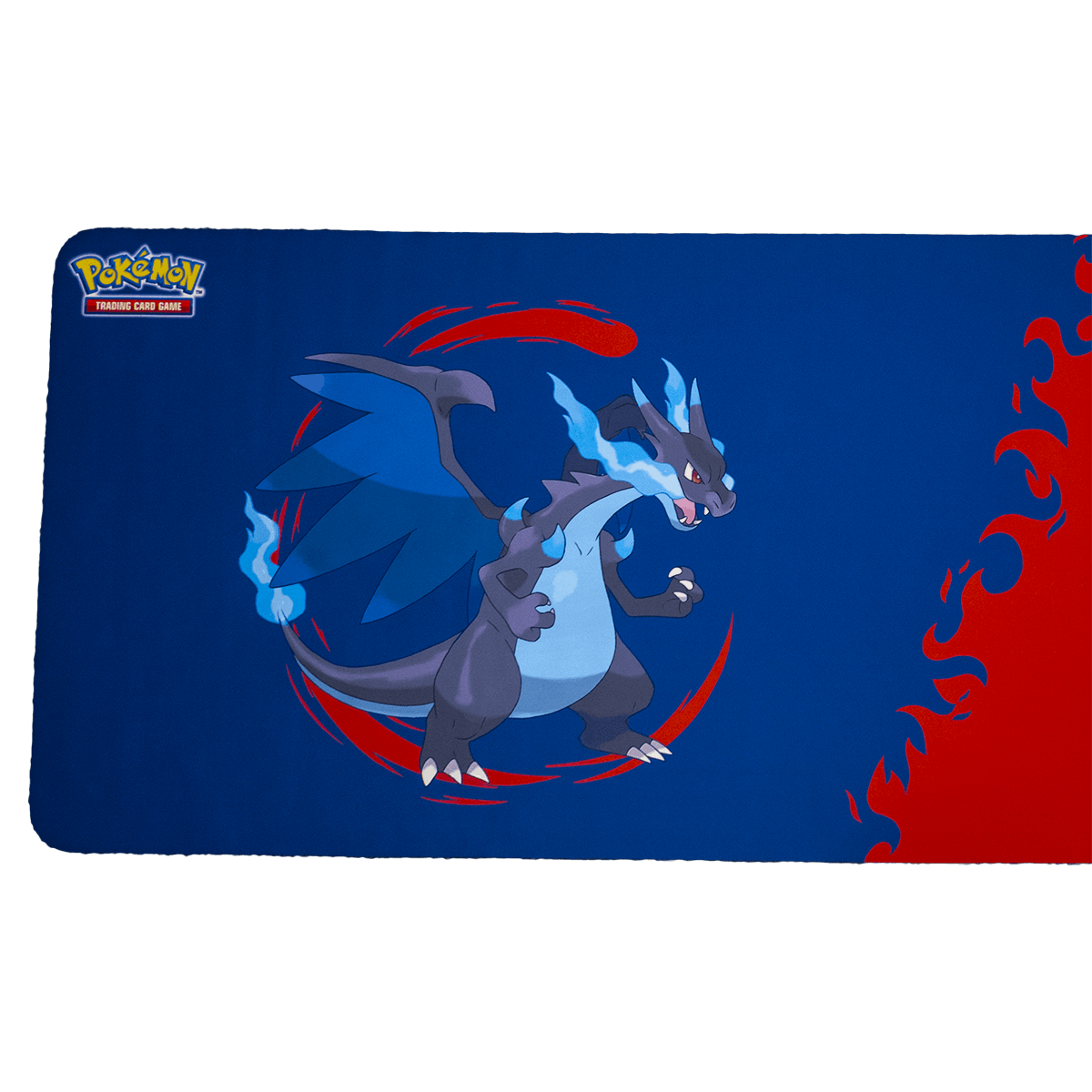 Mega Charizard X and Mega Charizard Y 8ft Table Playmat for the Pokémon Trading Card Game - Close-up | Ultra PRO