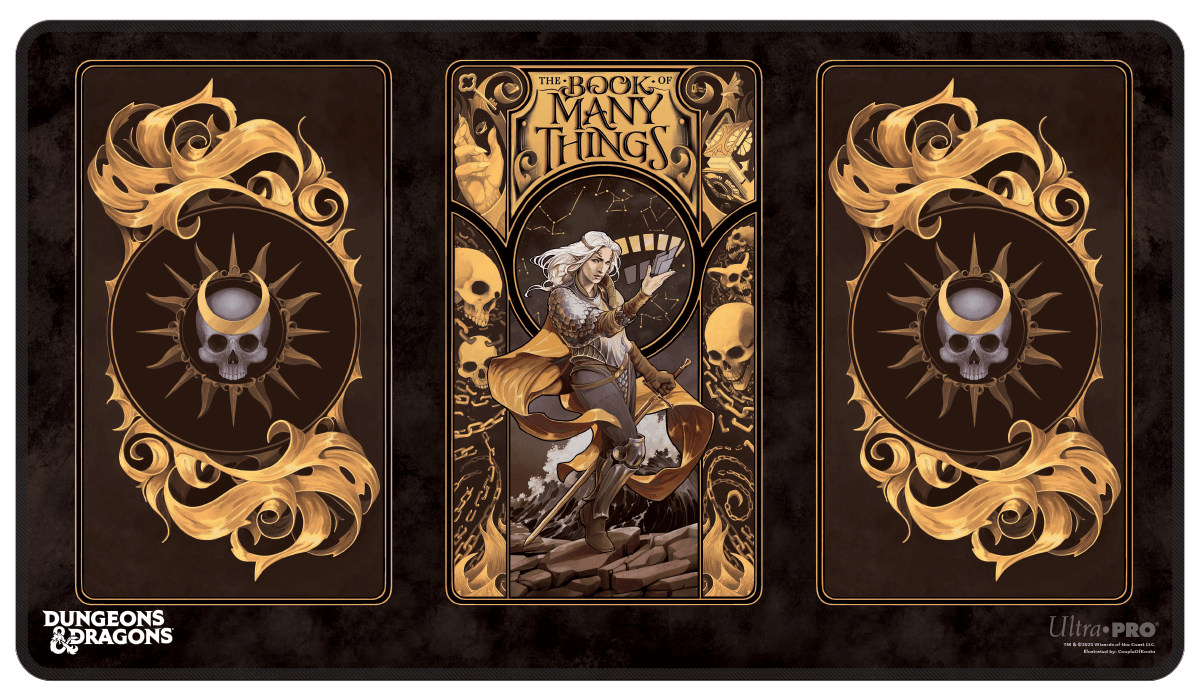 deck of many things card sleeves The Deck of Many Things Black Stitched Standard Gaming Playmat for Dungeons & Dragons