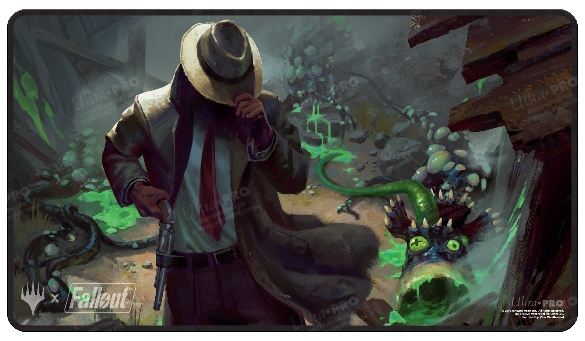 Fallout Mysterious Stranger Black Stitched Standard Gaming Playmat 
