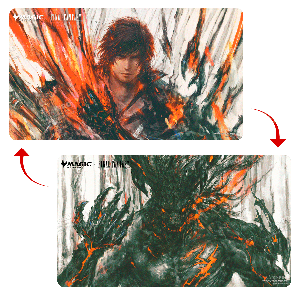 Magic: The Gathering®—FINAL FANTASY™ Clive, Ifrit’s Dominant / Ifrit, Warden of Inferno Double-Sided Playmat Both Sides