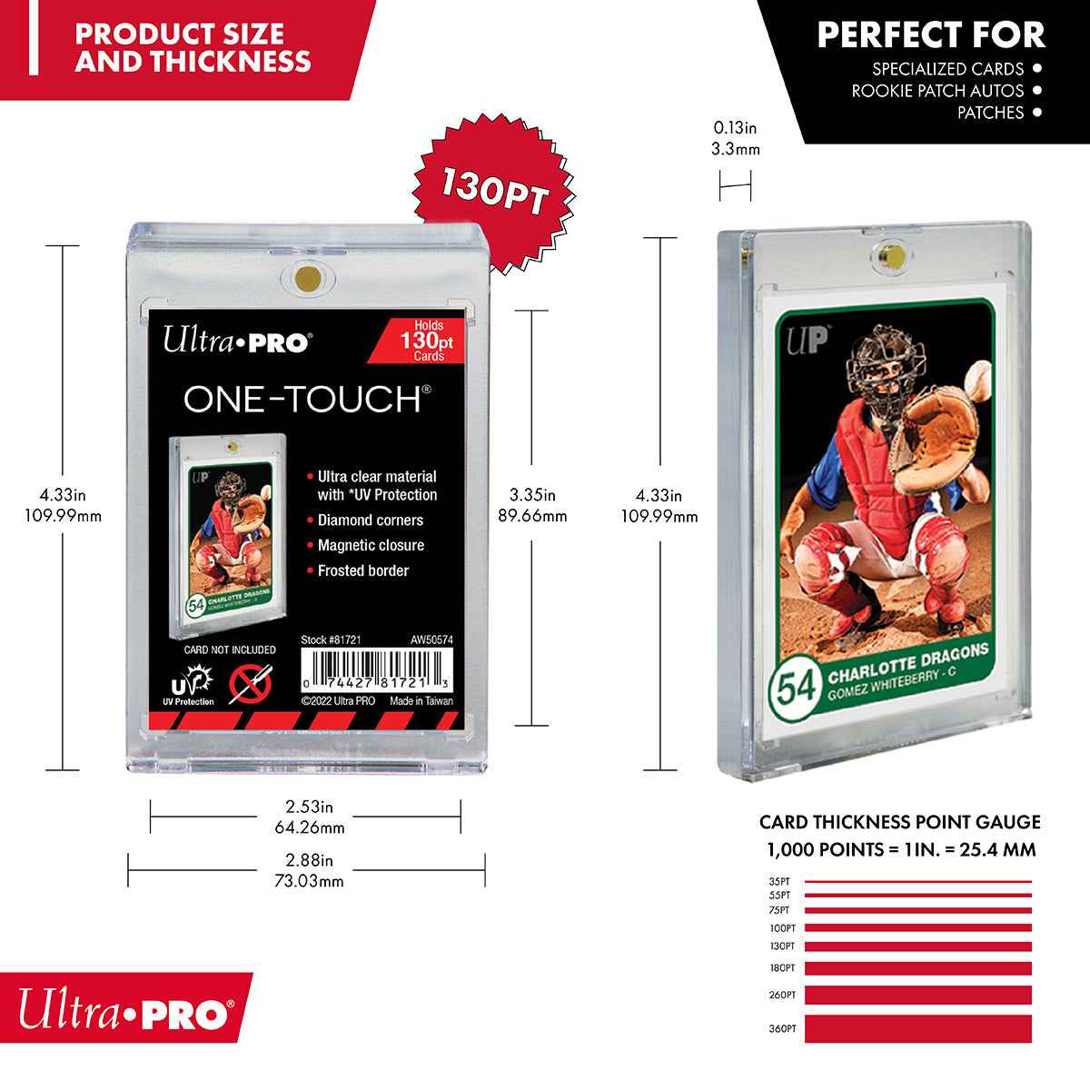 130PT UV ONE-TOUCH® Magnetic Holder - Dimensions | Ultra PRO