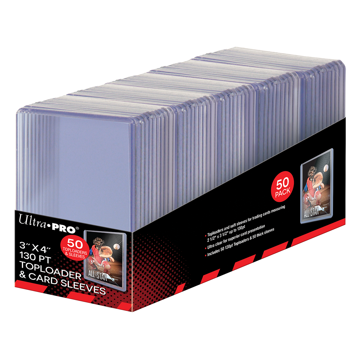 3" x 4" Super Thick 130pt Toploaders & Thick Card Sleeves Combo (50ct) for Standard Size Cards | Ultra PRO International 3" x 4" Super Thick 130pt Toploaders & Thick Card Sleeves Combo (50ct) for Standard Size Cards | Ultra PRO International