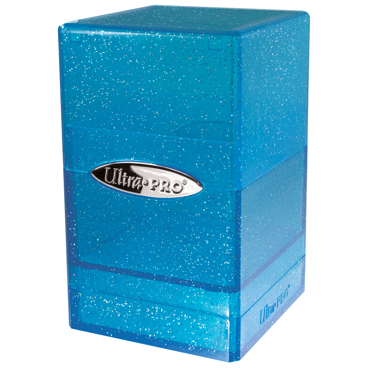 Glitter Satin Tower Deck Box - Blue - Angle | Ultra PRO