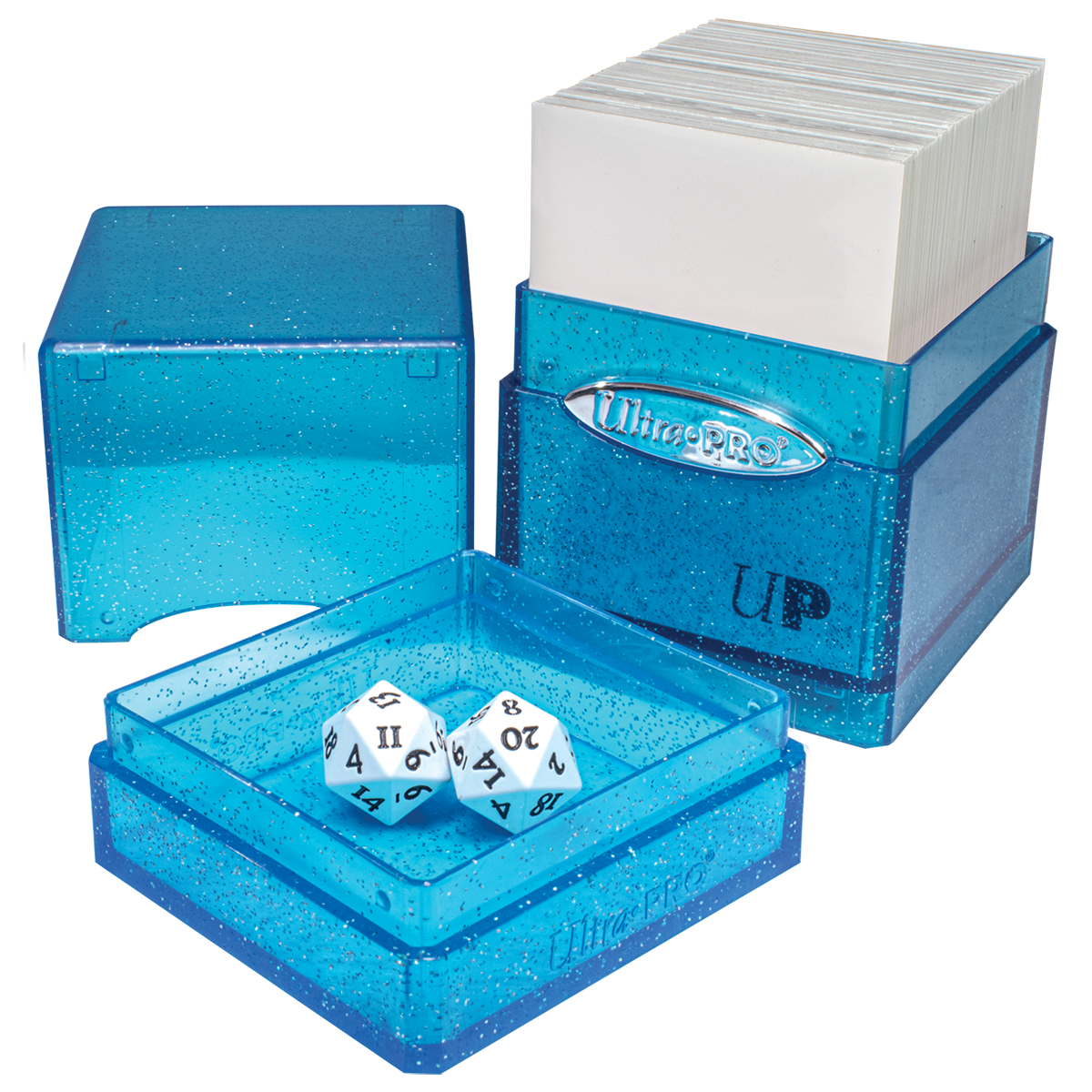 Glitter Satin Tower Deck Box - Blue - Open | Ultra PRO