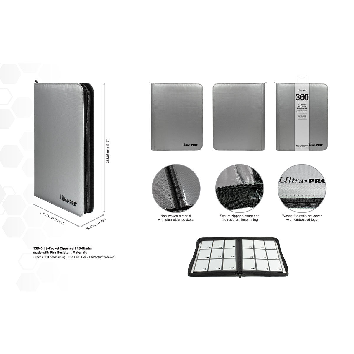 Ultra PRO 9-Pocket Zippered PRO-Binder: Silver | Ultra PRO International