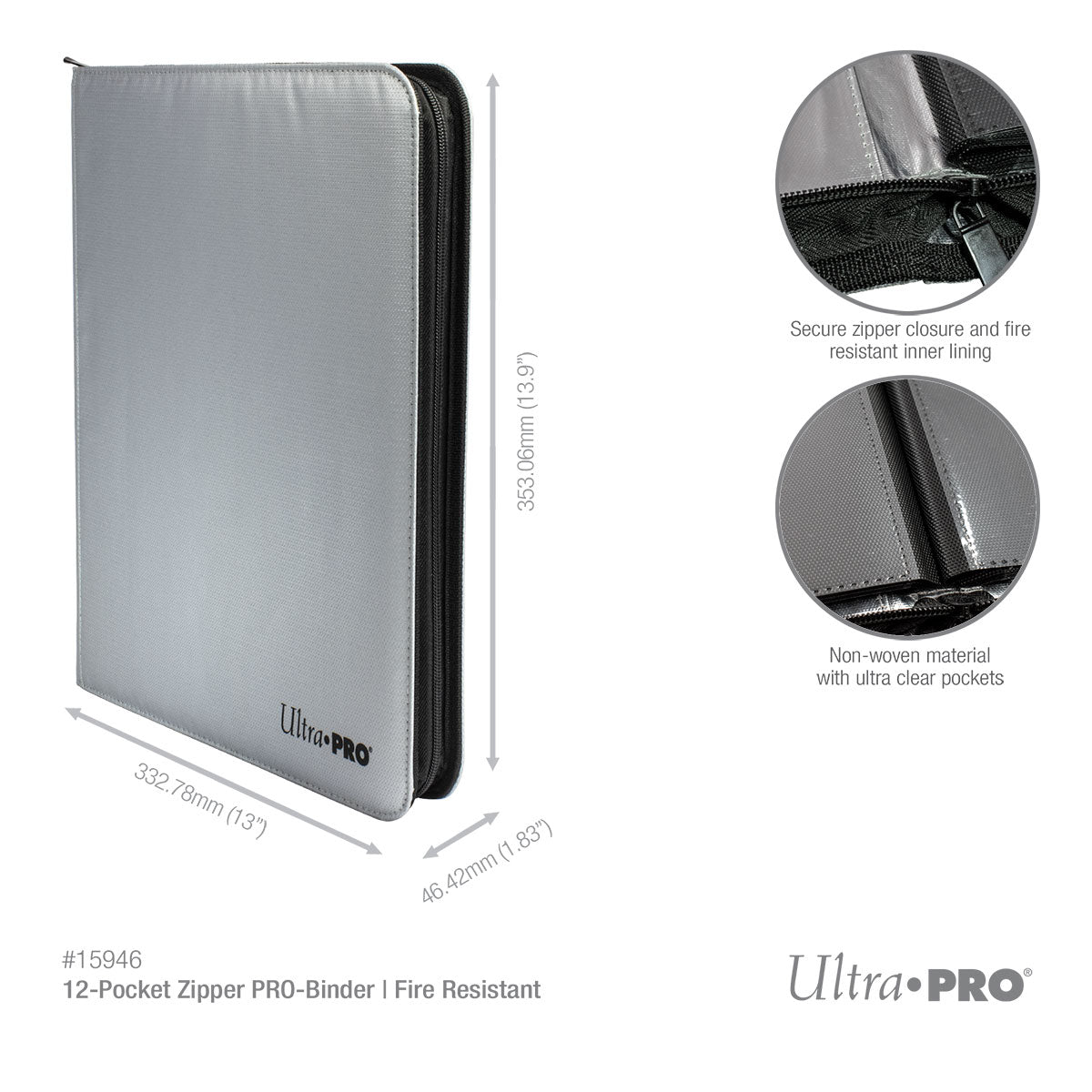 Ultra PRO 12-Pocket Zippered PRO-Binder: Silver | Ultra PRO International