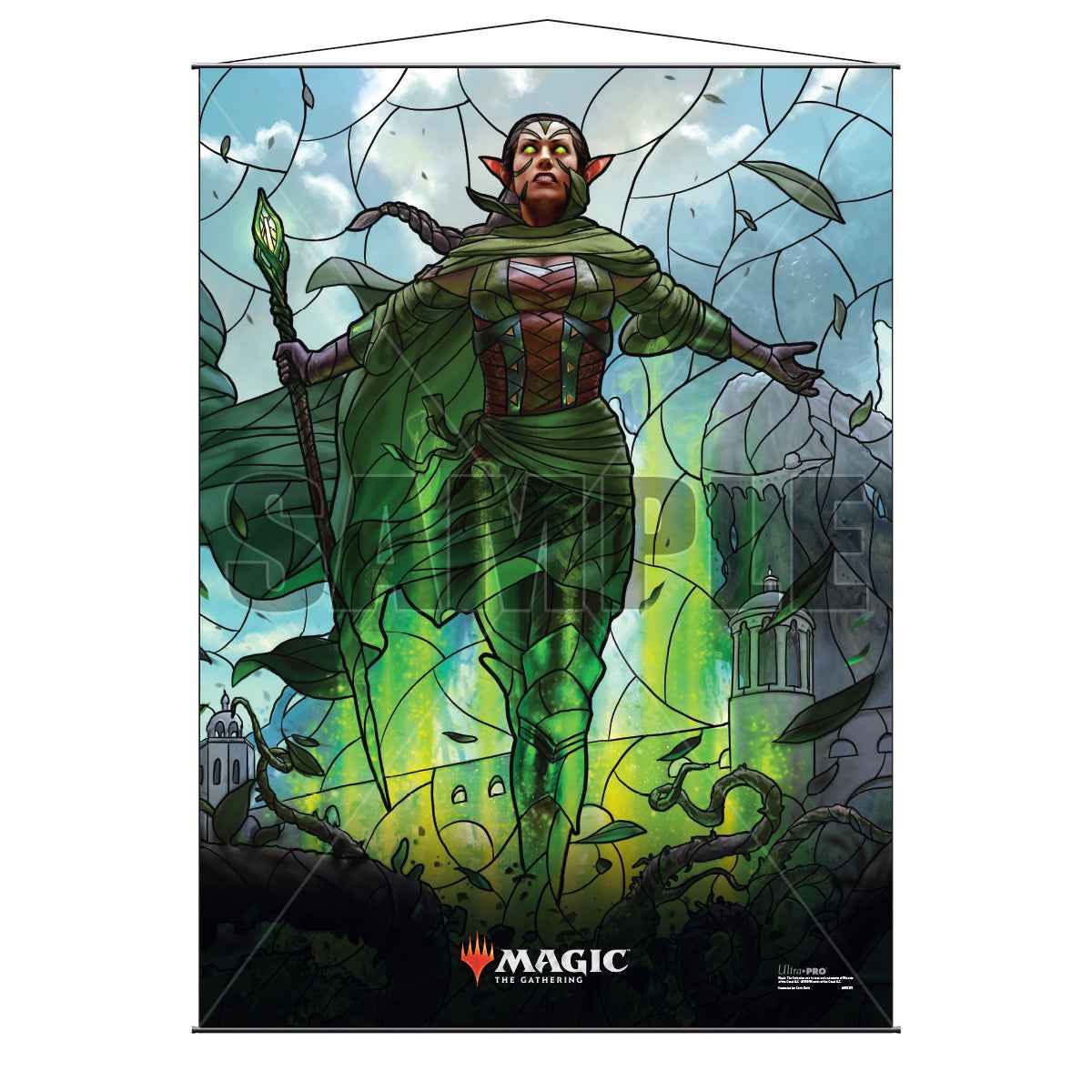 War of the Spark (WAR) Planeswalkers Nissa, Who Shakes the World Stained Glass Wall Scroll for Magic: The Gathering