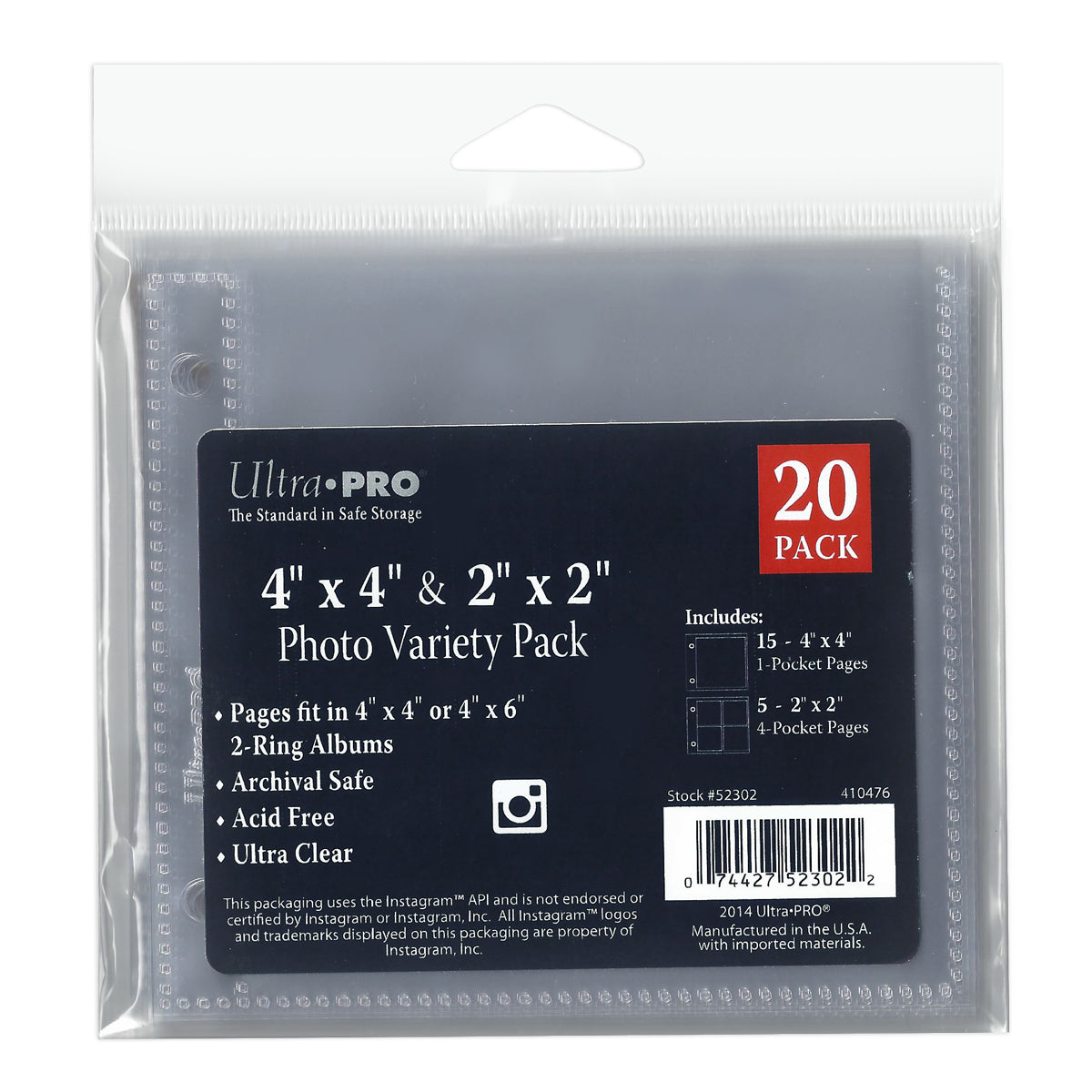 2-Hole Assorted Photo Pages (20ct) for 2" x 2" & 4" x 4" Prints | Ultra PRO International