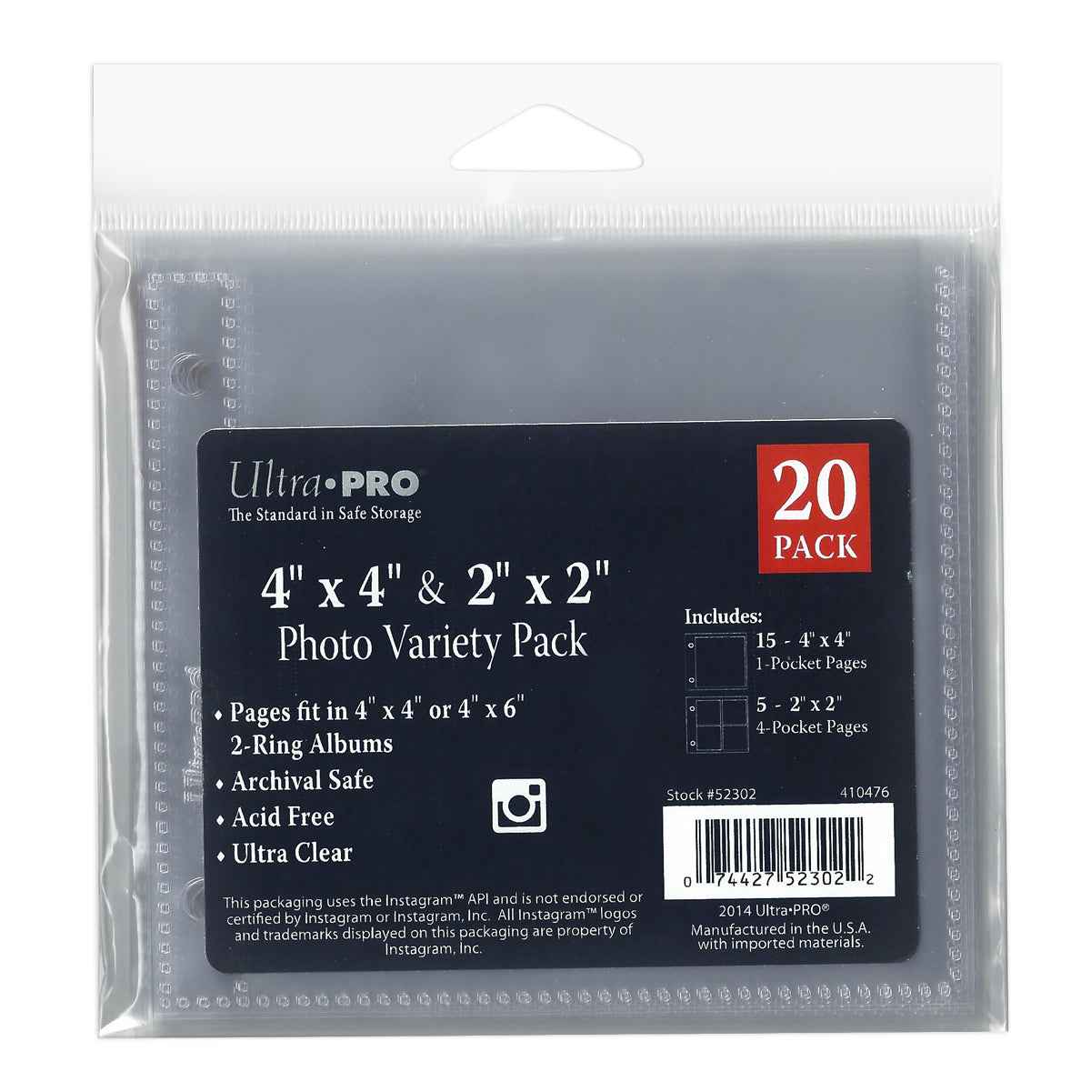 2-Hole Assorted Photo Pages (20ct) for 2" x 2" & 4" x 4" Prints