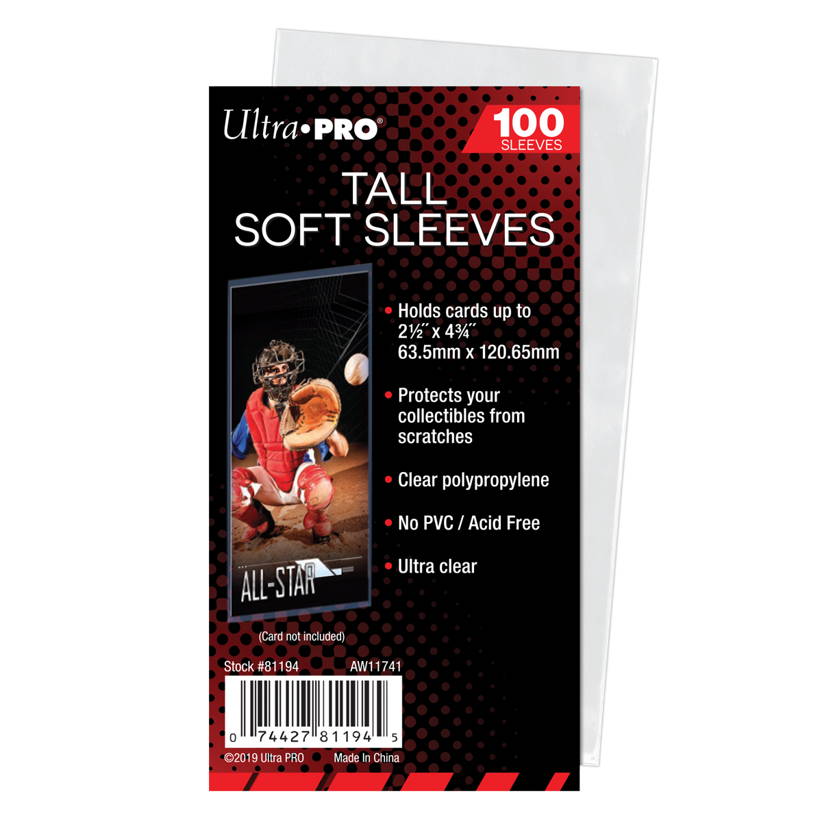 2-1/2" x 4-3/4" Tall Card Soft Sleeves (100ct) | Ultra PRO International 2-1/2" x 4-3/4" Tall Card Soft Sleeves (100ct) | Ultra PRO International