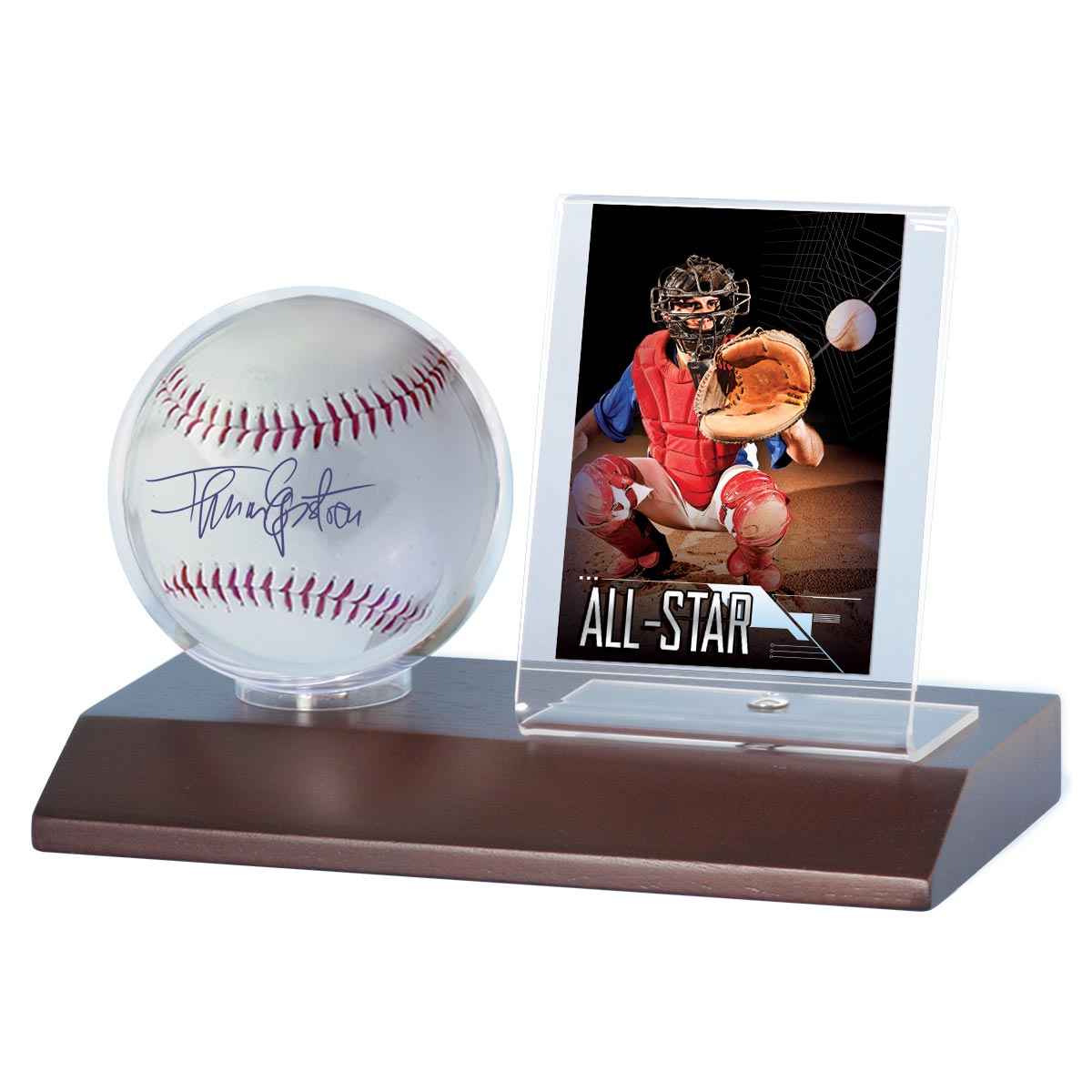 baseball card and ball display case Ultra Pro Dark Wood Holder DO YOU WANT IT EMBOSSED?:NO Location: Cannington 98% UV protection door Magic: The Gathering Rare