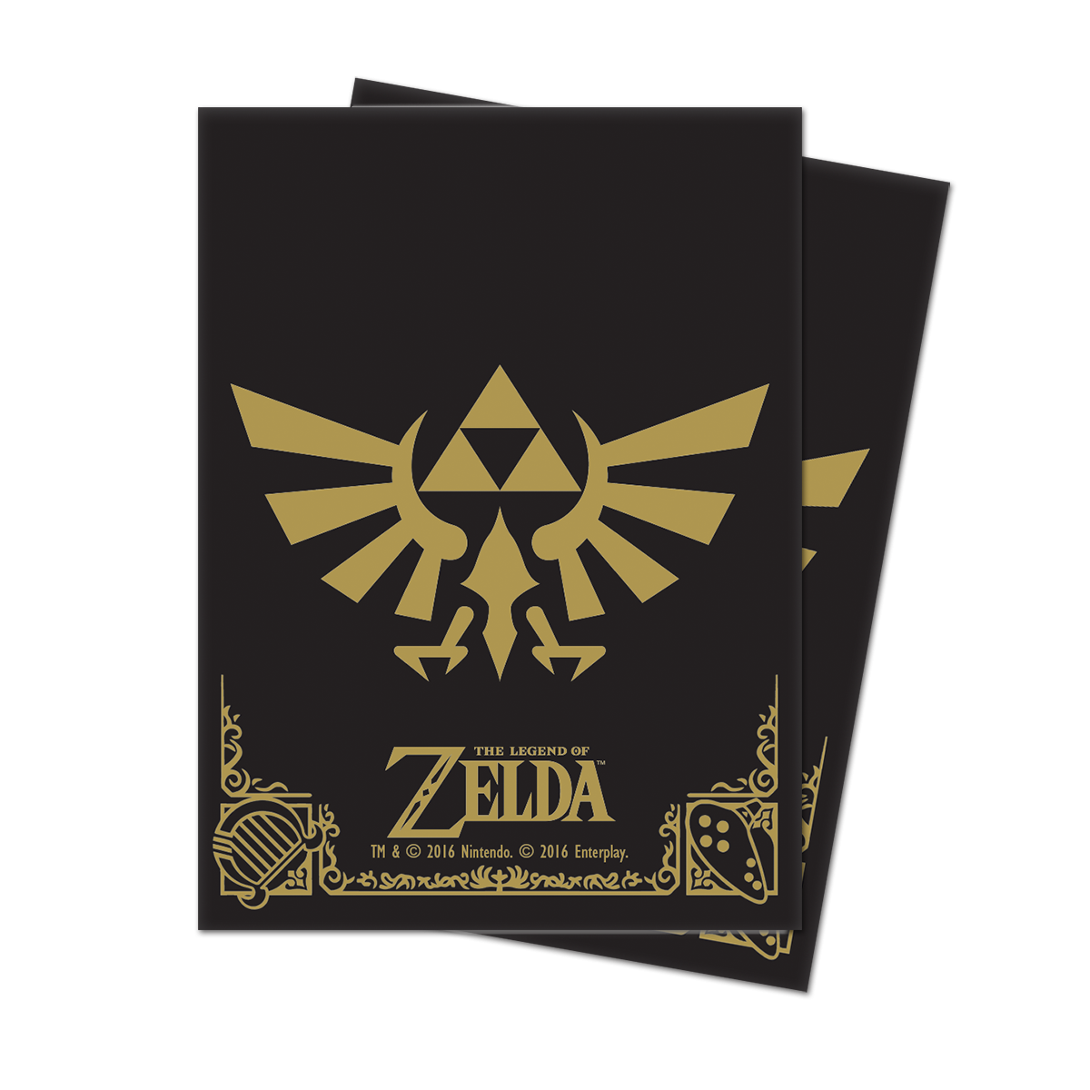 Hyrule Crest Black & Gold Standard Deck Protector Sleeves (65ct) for The Legend of Zelda | Ultra PRO International Hyrule Crest Black & Gold Standard Deck Protector Sleeves (65ct) for The Legend of Zelda | Ultra PRO International