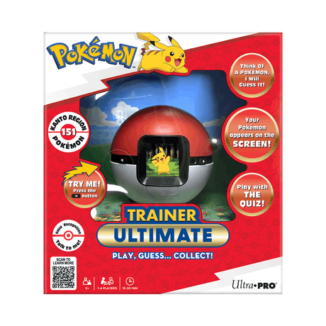 Pokémon Trainer Ultimate retail box showing a red and silver ball-shaped device with a screen window and Pikachu visible inside, on a white background.
