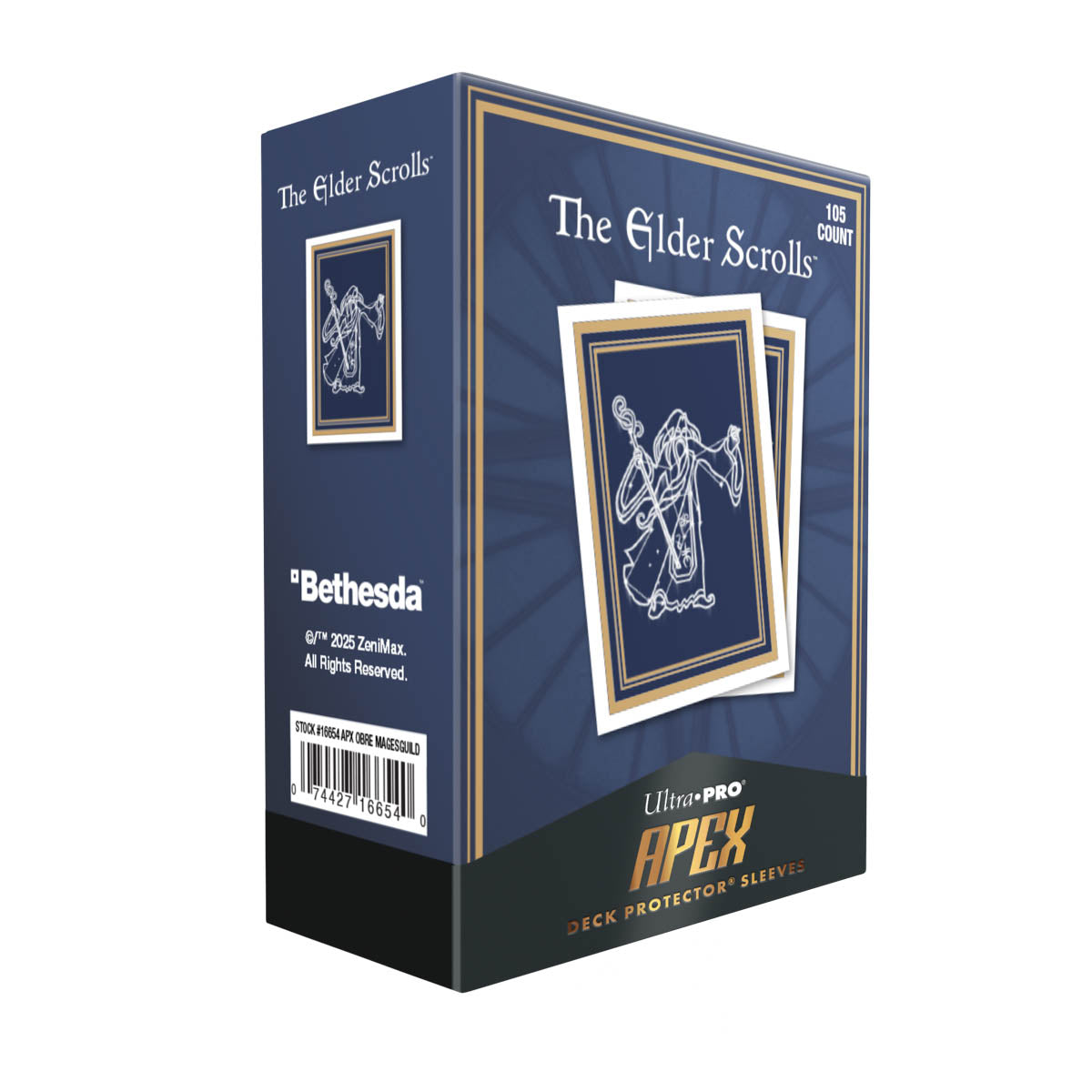 The Elder Scrolls: Mages Guild 105ct APEX Deck Protector Sleeves® for Tabletop Gaming - Box Angle | Ultra PRO