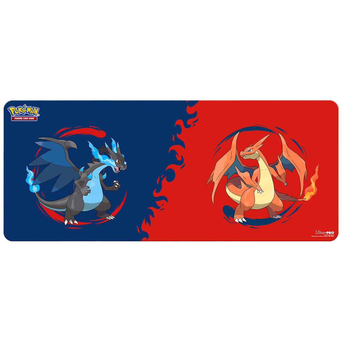 Mega Charizard X and Mega Charizard Y 6ft Table Playmat for the Pokémon Trading Card Game - Front | Ultra PRO Zoom