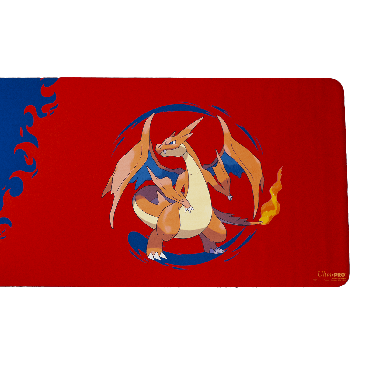 Mega Charizard X and Mega Charizard Y 8ft Table Playmat for the Pokémon Trading Card Game - Close-up 2 | Ultra PRO