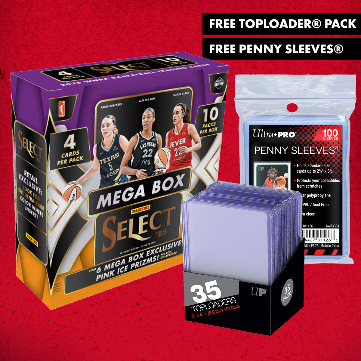 2025 Panini Select WNBA Basketball Mega Box TOPLOADER® PENNY SLEEVES® Breaker Bundle