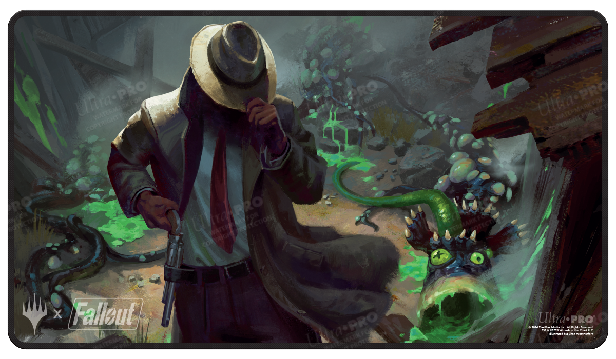 Fallout® Mysterious Stranger Black Stitched Standard Gaming Playmat for Magic: The Gathering | Ultra PRO International