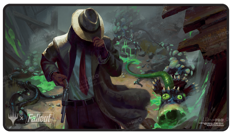 Fallout® Mysterious Stranger Black Stitched Standard Gaming Playmat for Magic: The Gathering