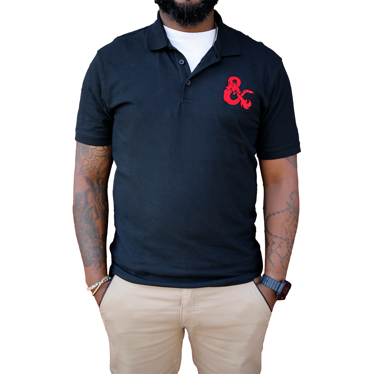 Dungeons & Dragons Embroidered Polo Shirt - Black with Red D&D Logo | Ultra PRO International