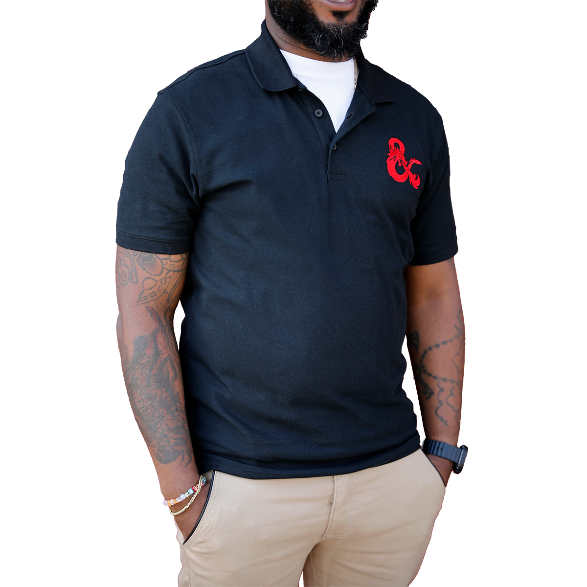 Dungeons & Dragons Embroidered Polo Shirt - Black with Red D&D Logo | Ultra PRO International