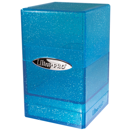 Glitter Satin Tower Deck Box - Blue - Angle | Ultra PRO
