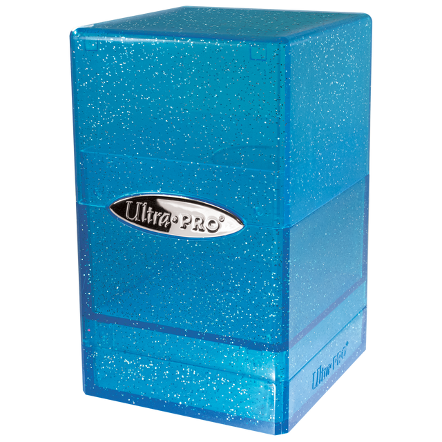 Glitter Satin Tower Deck Box - Blue - Angle | Ultra PRO