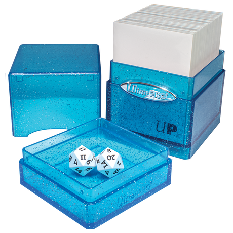 Glitter Satin Tower Deck Box - Blue - Open | Ultra PRO