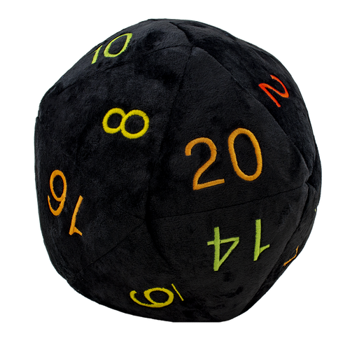 Jumbo D20 Novelty Dice Plush, Black with Rainbow Numbers