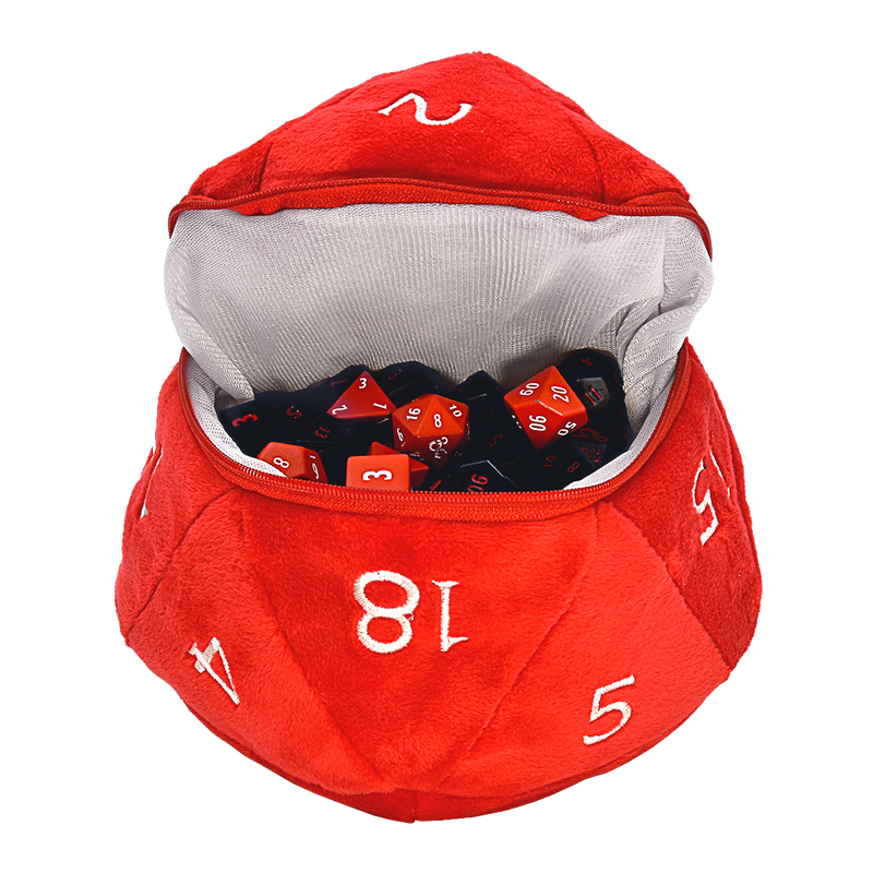 Red and White D20 Plush Dice Bag for Dungeons & Dragons | Ultra PRO International