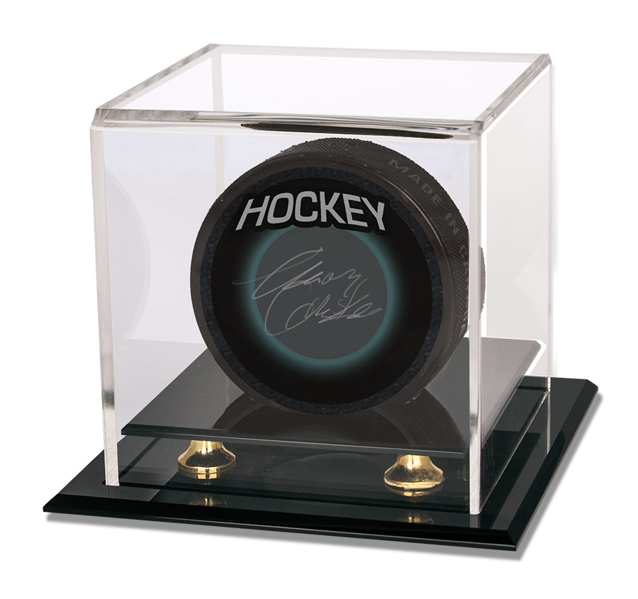 Baseball & Hockey Puck Gold Riser Display Case with UV Block | Ultra PRO International