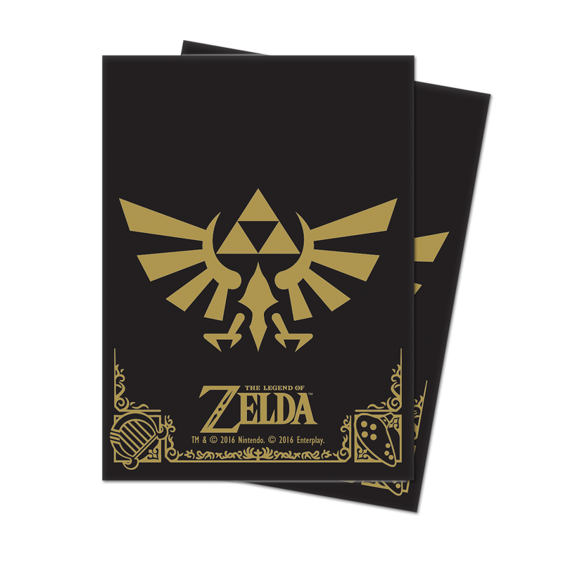 Hyrule Crest Black & Gold Standard Deck Protector Sleeves (65ct) for The Legend of Zelda | Ultra PRO International